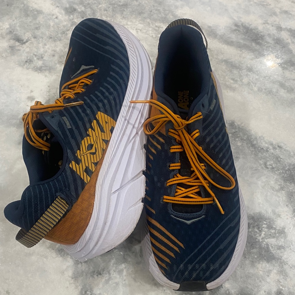 Hoka Men's Blue and Gold Athletic Shoes